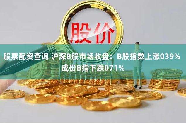 股票配资查询 沪深B股市场收盘：B股指数上涨039% 成份B指下跌071%